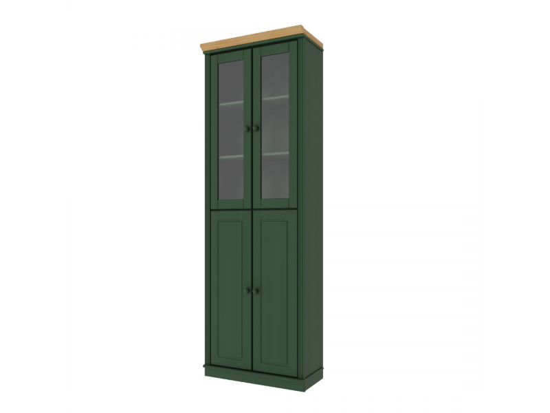 Estante Biblioteca 220 cm com duas portas de madeira e duas portas de vidro na cor verde com cera | Coleção Biblioteca